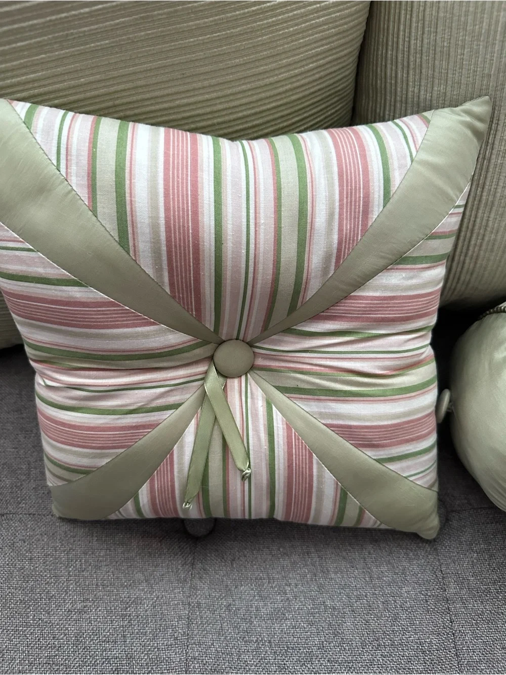 Striped Pink & Green Decorative Throw Pillow Set - Home Bedding